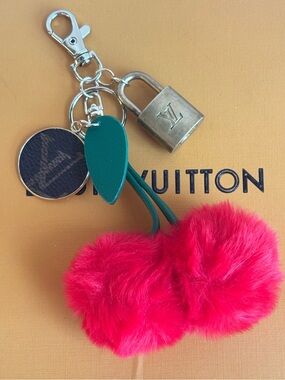 Authentic Louis Vuitton Lock, Monogram Disc, Red Cherry Bag Charm, 6in Upcycled